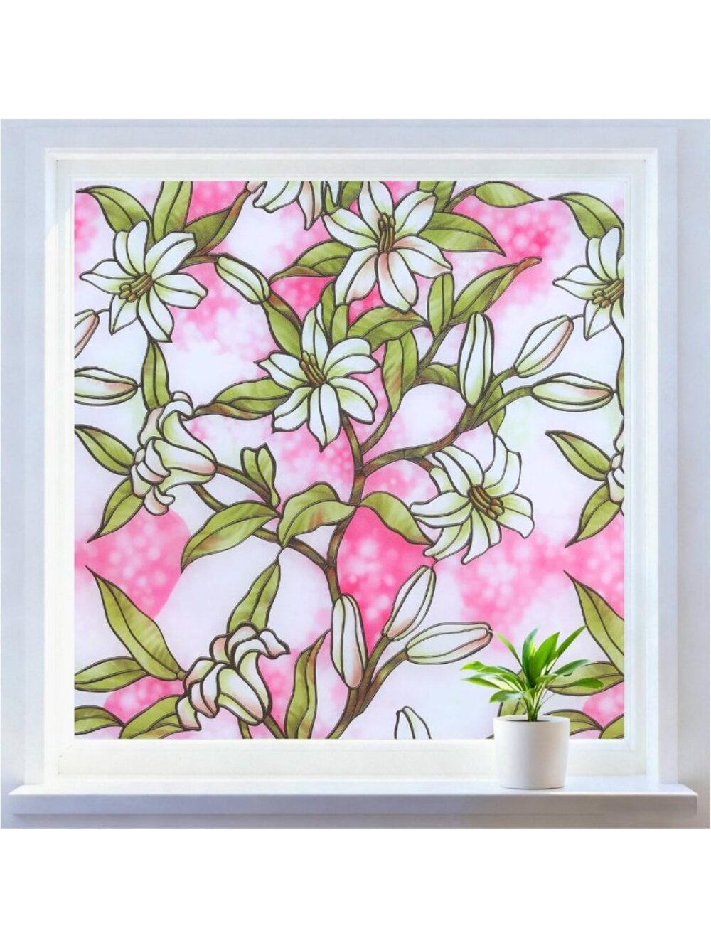 Pink Lily Stained Glass Window Film | 35.4” x 78.7” | UV Blocking, Frosted